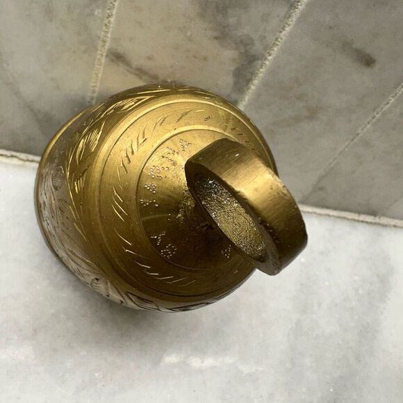 Vintage Bells Of Sarna India Etched Leaves Stamped 523A Decorative Brass Bell OS - Picture 3 of 5